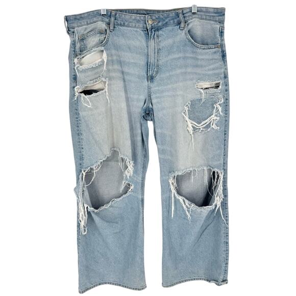 AE American Eagle Strigid Low Rise Baggy Wide Leg Distressed Light Wash Size 18S - Picture 4 of 16